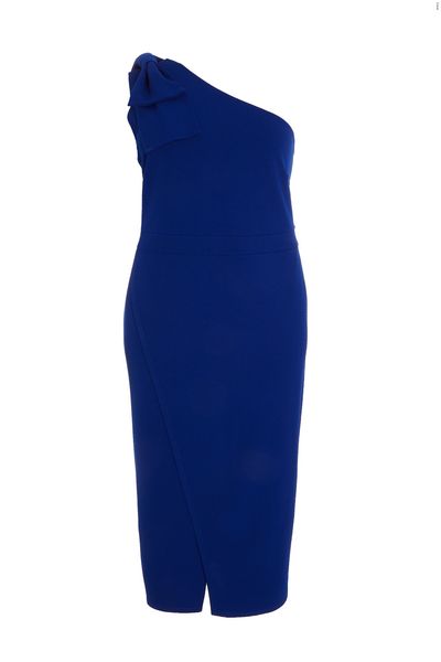 Curve Blue One Shoulder Midi Dress